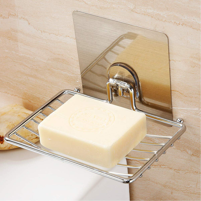 SOFTBATFY Sturdy Soap Dish Holder, 2 Pack Self Adhesive Wall Mounted Soap Sponge Holder Stainless Steel Storage Saver Rack for Home Kitchen Bathroom Shower (Self Adhesive Soap Dish) - NewNest Australia