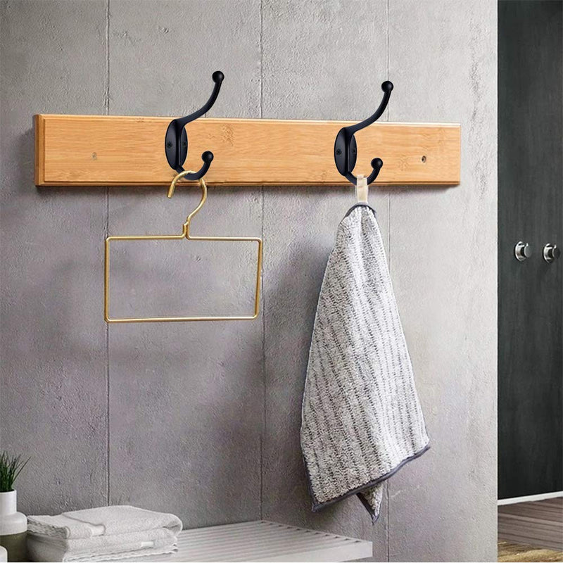 NewNest Australia - 10Pcs Black Coat Hooks Hardware Heavy Duty Hooks for Hanging Coats Double No Rust Hooks Wall Mounted with 40 Screws for Key, Towel, Bags, Cup, Hat 