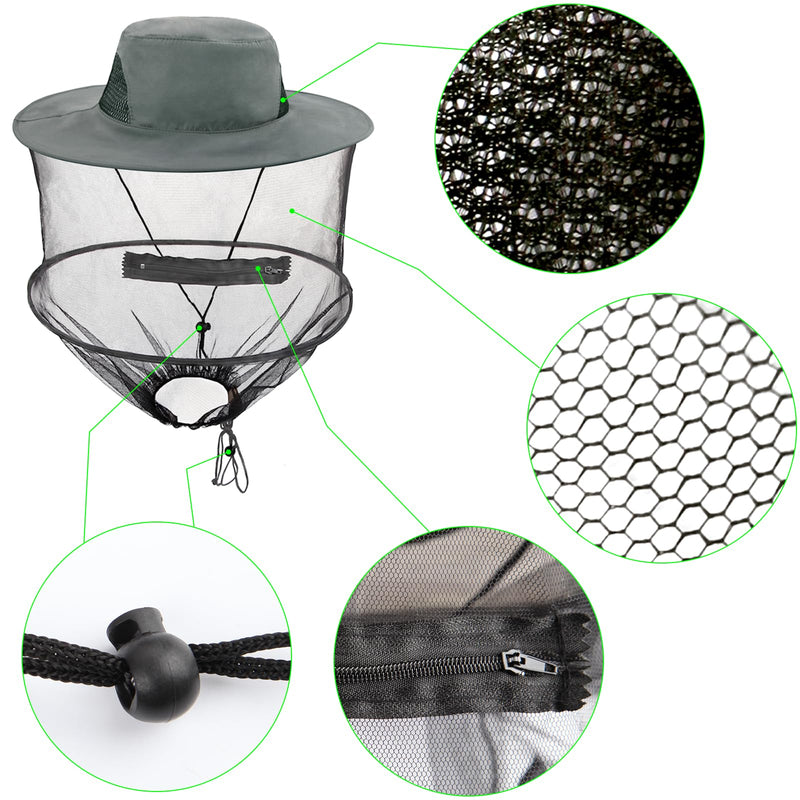 Mbsomnus Mosquito Head Net Hat Grey Sun Hat with Netting-Midgie Face Cover Mask Midge Hat Safari Hat Quick Dry Wide Brim Sun Protection for Outdoor Hiking Camping Gardening Fishing One Size - NewNest Australia