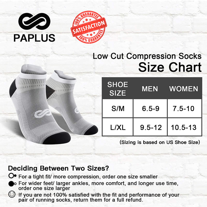 PAPLUS Ankle Compression Sock for Men and Women 2/4/6 Pairs, Low Cut Compression Running Sock with Ankle Support Black+ Grey (4 Pairs) Large-X-Large - NewNest Australia