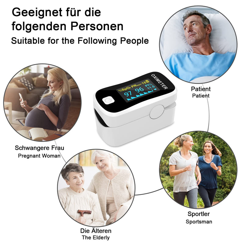 MOMMED oxygen saturation measuring device finger, pulse oximeter with alarm ideal for quickly measuring oxygen saturation, simple oximeter for children and adults, including lanyard and batteries - NewNest Australia