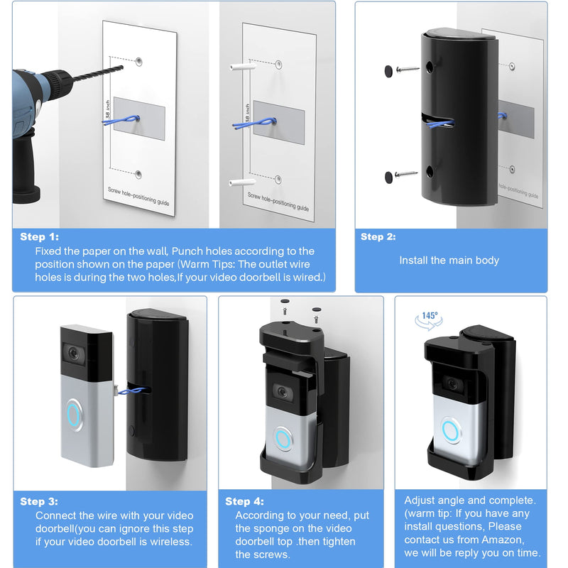 COOLWUFAN Adjustable (35 to 135 Degree) Doorbell Angle Mount, Anti-theft Video Doorbell Mount Compatible with Most Brand Video Doorbell, Easy to Install - NewNest Australia