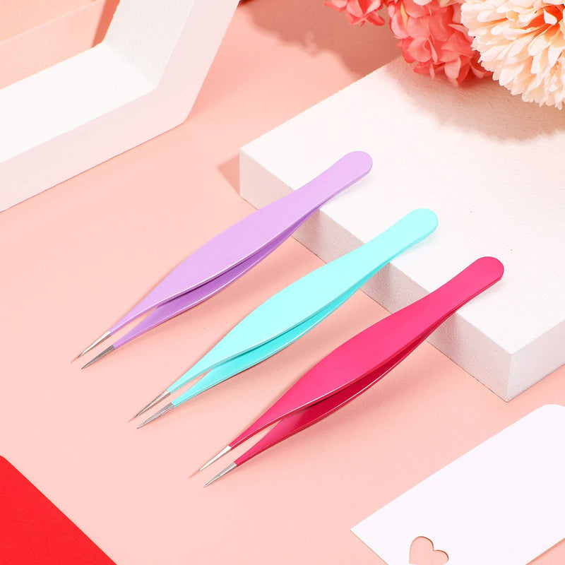 3 Pieces Pointed Tweezers Ingrown Hair Tweezers Precision Needle Nose Pointed Tweezers Stainless Steel Blackhead Remover for Eyebrow Hair, Facial Hair Removal (Rose Red, Purple, Blue) Rose Red, Purple, Blue - NewNest Australia