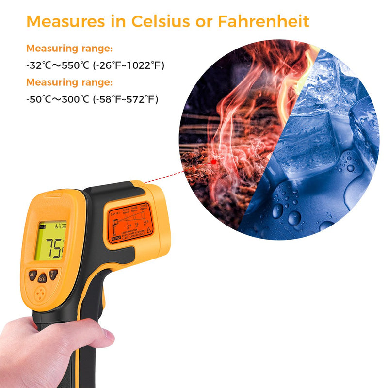 NewNest Australia - Infrared Thermometer, Digital IR Laser Thermometer Temperature Gun -26°F~1022°F (-32°C～550°C) Temperature Probe Cooking/Air/Refrigerator - Meat Thermometer Included -Non Body Thermometer 