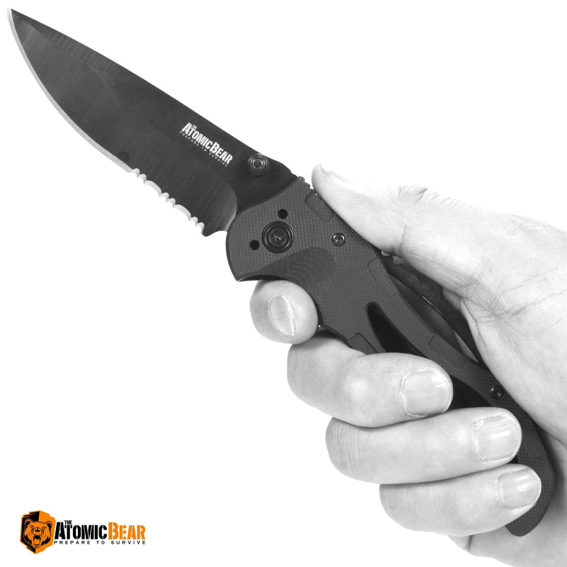 TacticaI Knife - Folding Knife Semi Serrated Stainless Steel Blade and G10 Handle Perfect for Rescue, Hunting, Fishing, Hiking, Camping, Climbing, Utility - NewNest Australia