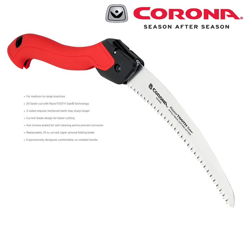 Corona RS16150 RazorTOOTH Folding Pruning Saw, 10-Inch, Curved Blade, Red - NewNest Australia