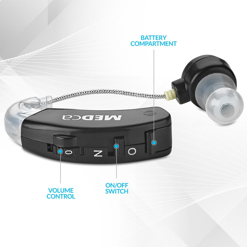 Behind The Ear Sound Amplifier - BTE Hearing Ear Amplification Device and Digital Sound Enhancer PSAD for The Hard of Hearing, Noise Reducing Feature, Black, by MEDca - NewNest Australia