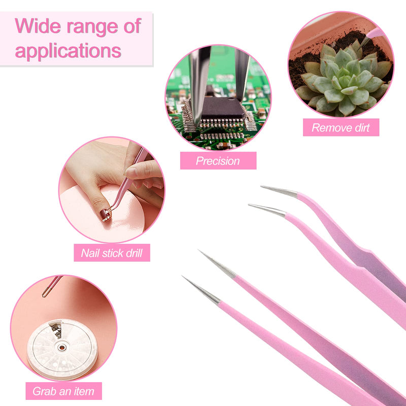 Sularpek 2 Pieces Tweezers Point, Professional Tweezers Eyelashes, Stainless Steel Tweezers Curved Straight Tweezers, Eyelash Extension Tweezers, Blackhead Remover Eyebrow Removal Tweezers (Pink) - NewNest Australia