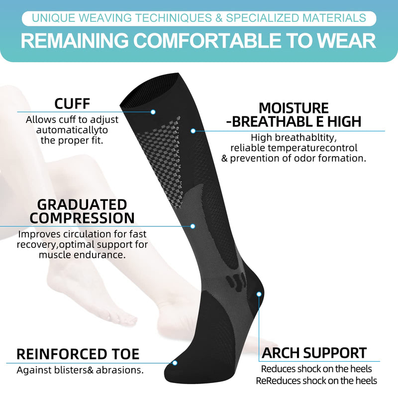2 Pair Compression Socks Women & Men Compression Stockings 20-30mmHg Support Socks Knee High Cushioned Graduated Support Stockings for l Running, Athletic, Travel L-XL Blue - NewNest Australia