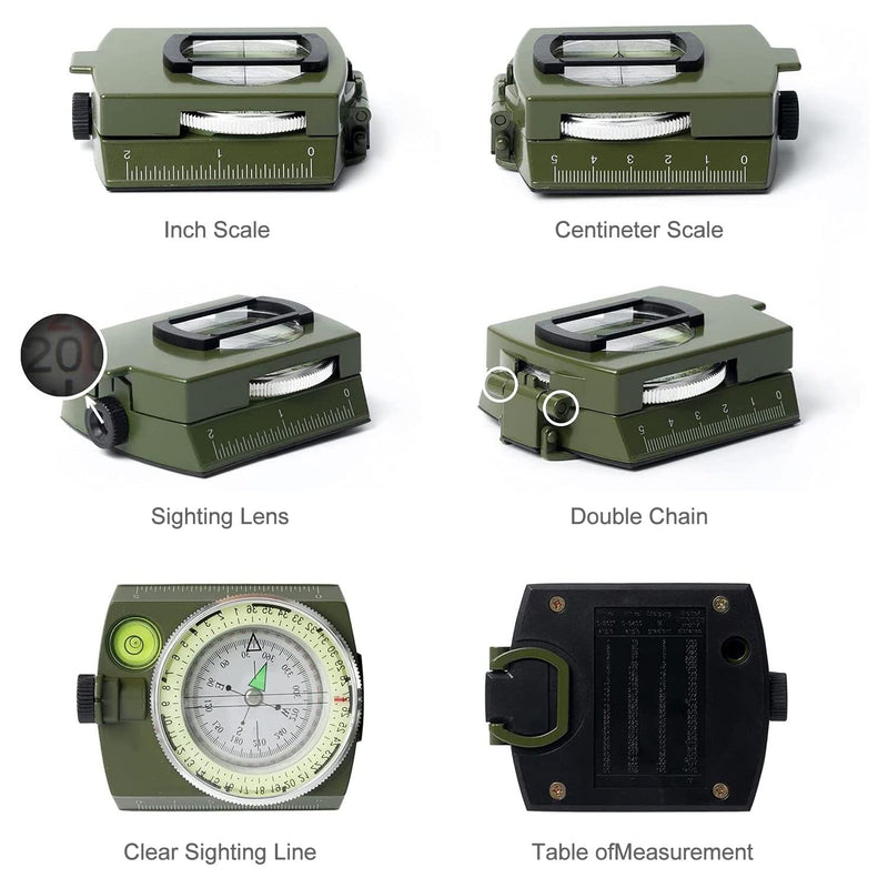 YEHOBU Military Lensatic Sighting Compass Survival for Hiking, Orienteering Lensatic Compass, Waterproof and Shakeproof Navigation Compasses, Survival Emergency Luminous Sighting Compass, Army Green - NewNest Australia