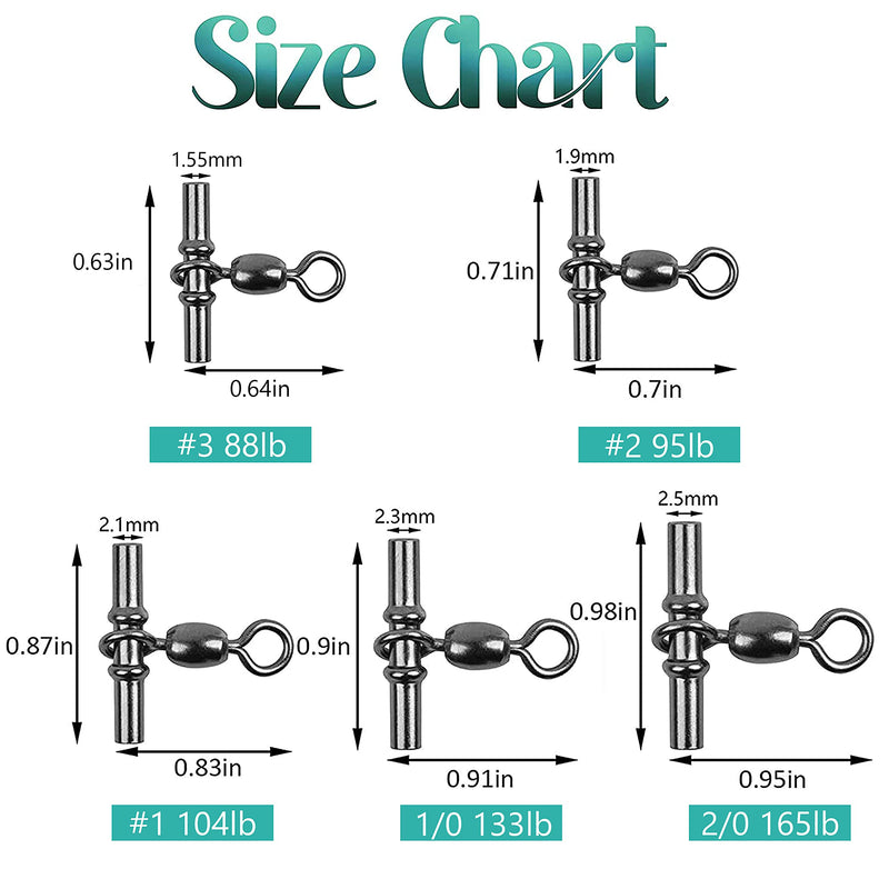 AGOOL Fishing Sleeves Swivels 3 Way Cross Line Swivels T Shape Crimp Swivels Crane Swivel Heavy Duty Brass Triple Swivels for Deep Drop Rigs Salwater Fishing Tackle Accessories - NewNest Australia