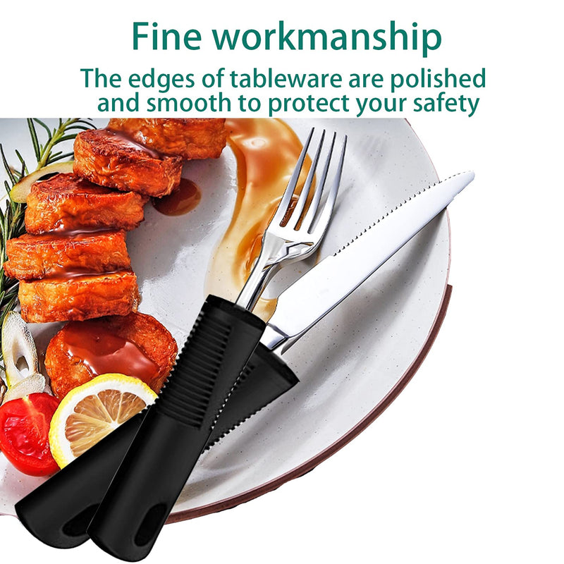 Healthman Adaptive Tableware 4-Pieces Dinnerware with Non-Slip Handle, Suitable for People with Inconvenient Hands and The Elderly, Weightless Adaptive Eating Flatware Black - NewNest Australia