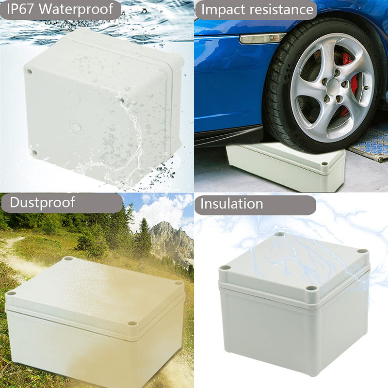 Zulkit Junction Box ABS Plastic Dustproof Waterproof IP67 Junction Boxes Universal Electrical Project Enclosure Durable DIY Electronic Project Box Grey 3.94 x 3.94 x 2.95 inch (100 x 100 x 75 mm) 3.94" x 3.94" x 2.95" - NewNest Australia