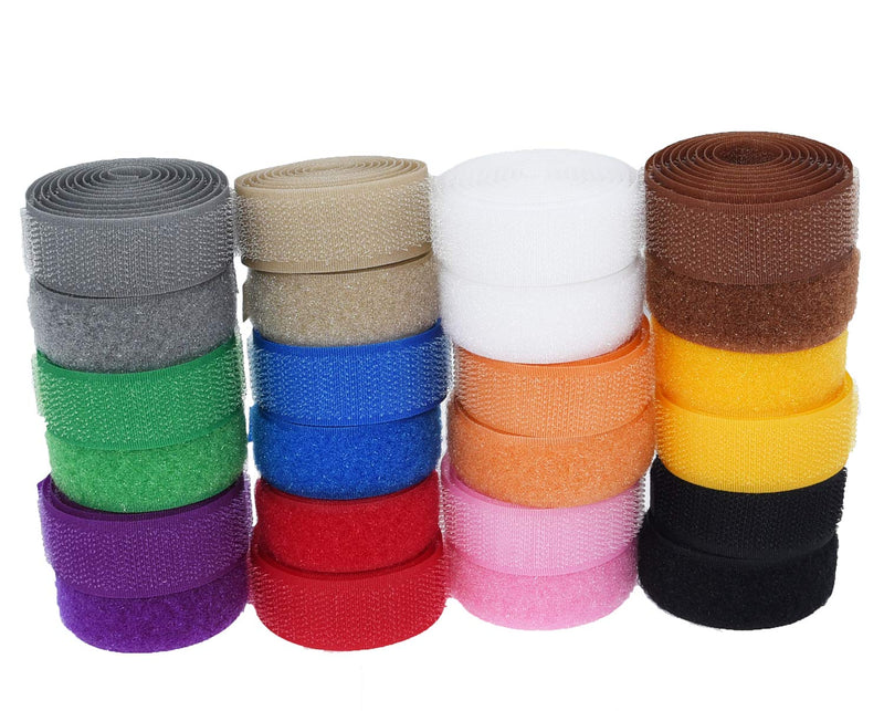 Filan 12 Colors 24 Yards Sew On Hook and Loop Tape Fastening Nylon Fabric Tape with Non-Adhesive for DIY Craft Interlocking Tape Sewing Fasteners (3/4'' Wide, 1 Yard Hook + 1 Yard Loop) for Each Color - NewNest Australia