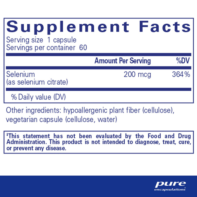 Pure Encapsulations - Selenium (Citrate) - Hypoallergenic Antioxidant Supplement for Immune System Support - 60 Capsules 60 Count (Pack of 1) - NewNest Australia