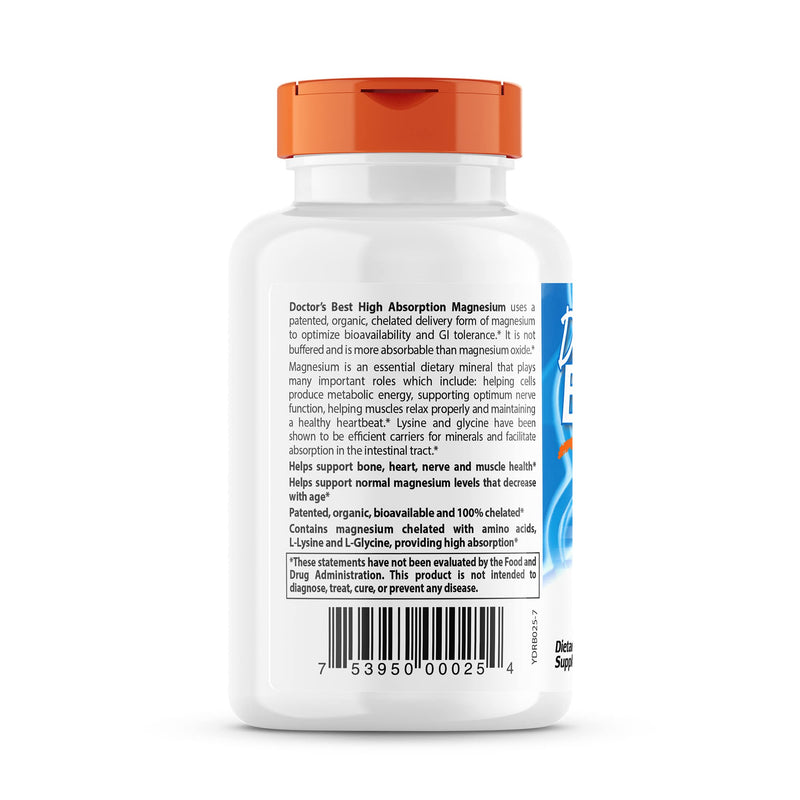 Doctor's Best High Absorption Magnesium Glycinate Lysinate, 100% Chelated, TRACCS, Not Buffered, Non-GMO, Vegan, Gluten & Soy Free, 100 mg, 120 Tablets - NewNest Australia