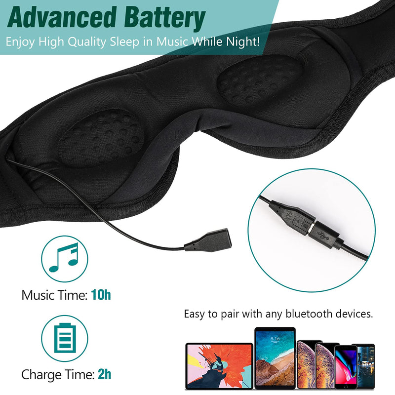 Sleep Headphones, Bluetooth Sleep Mask 3D Sleeping Headphones Blackout Blindfold，Perfect for Side Sleepers,Yoga,Meditation Great Gift for Men Women (3D Black) 3d Black - NewNest Australia