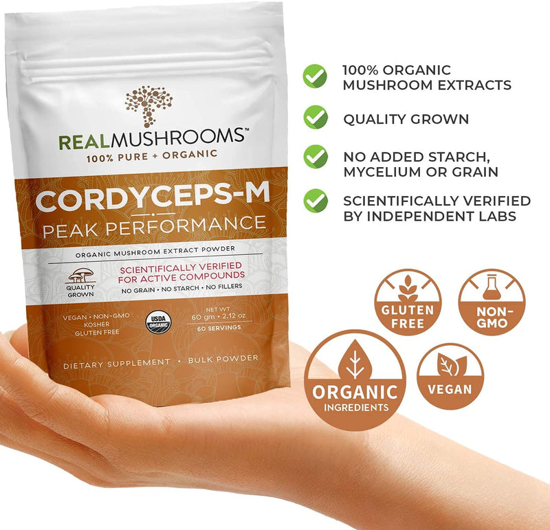 Real Mushrooms Cordyceps Peak Performance Supplement for Energy, Stamina & Endurance | Non-GMO, Vegan, Organic Cordyceps Powder| 60 Servings - NewNest Australia