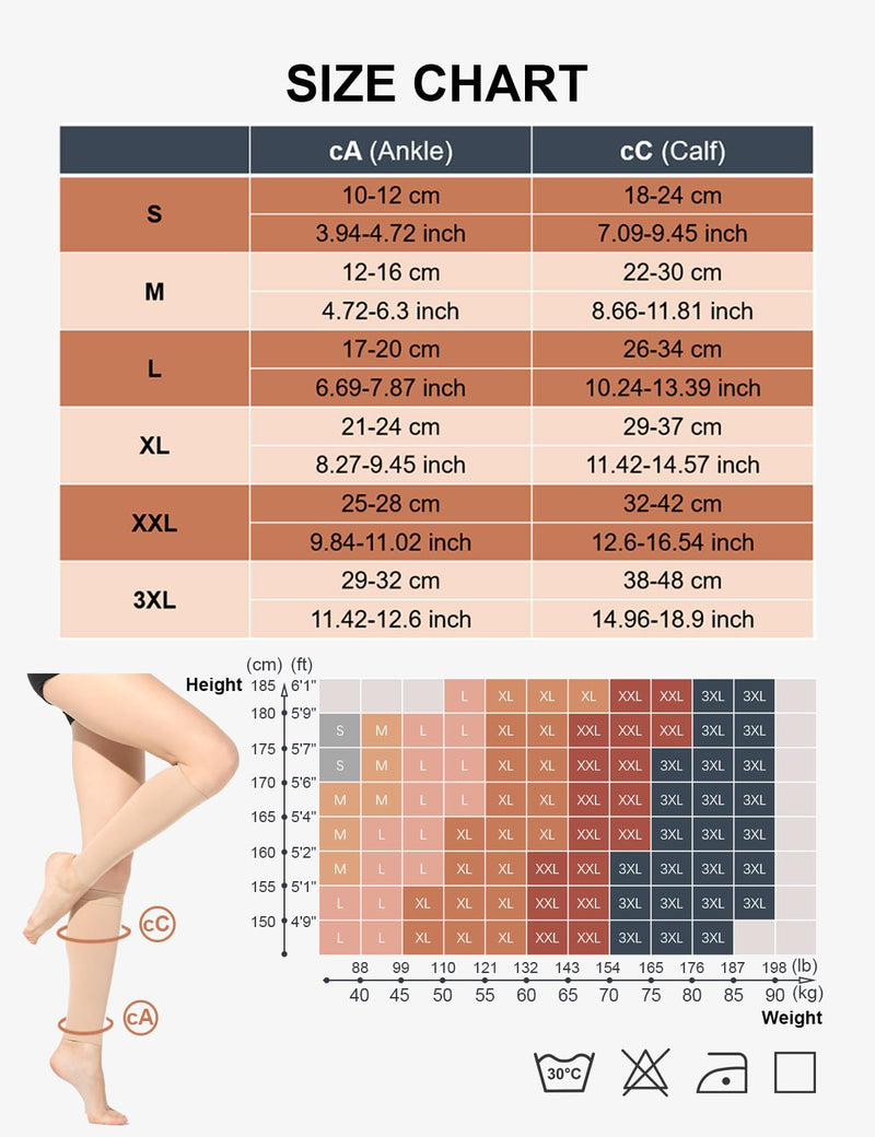 2 pairs of calf medical compression stockings for women and men, 20-30 mmHg, class 2, calf support, graduated support, support stockings for varicose veins, edema, flight sports XL, 2x beige - NewNest Australia