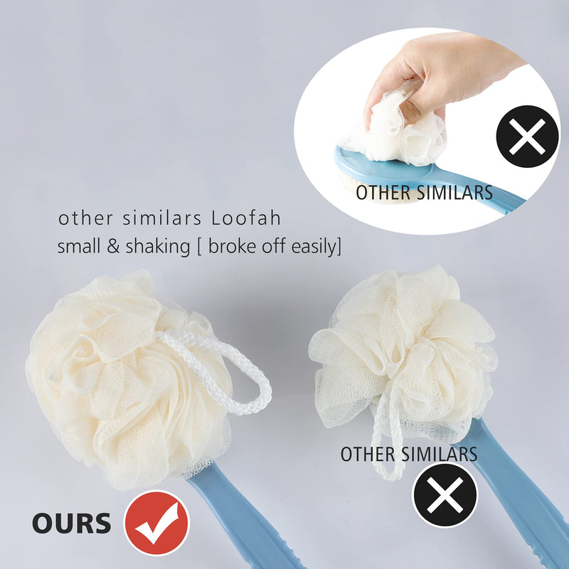 Shower Body Brush with Bristles and Loofah,Back Scrubber Bath Mesh Sponge with Curved Long Handle for Skin Exfoliating Bath, Massage Bristles Suitable for Wet or Dry, Men and Women (Blue) - NewNest Australia