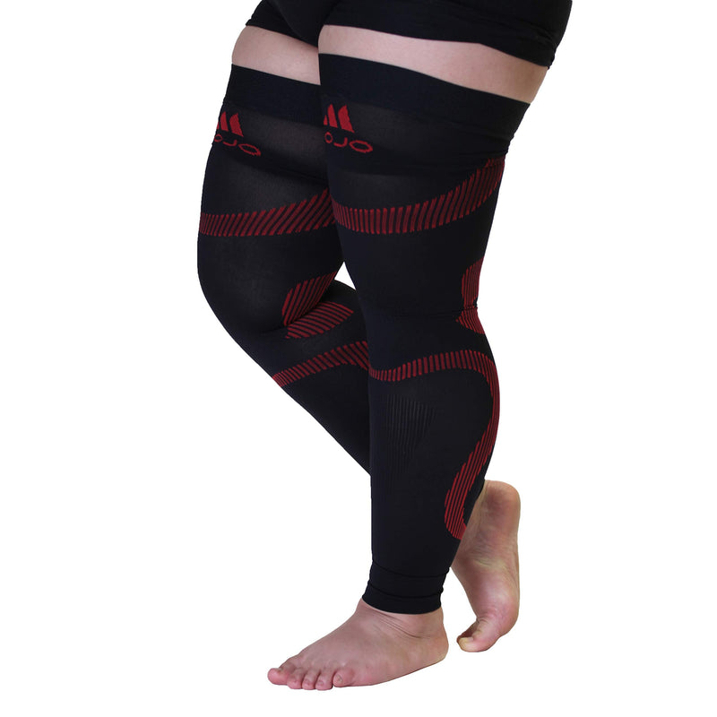 Mojo Compression Stockings 2XL For Women Circulation Leg 20-30mmHg- Thigh-Hi Leg Sleeve With Grip Top - Plus Size Black Red XX-Large A609BR5 2X-Large Black/Red - NewNest Australia