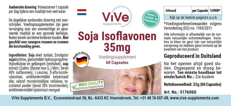 Soy isoflavones 35mg - 60 capsules - high dosage and vegan - made from standardized soybean extract | Quality from Germany from ViVe Supplements - NewNest Australia