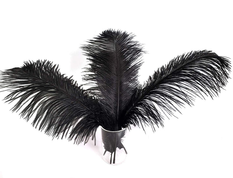 Happy Feather 16-18 inch Black Ostrich Feathers Crafts for Wedding Party Centerpieces Home Decoration DIY Craft Pack of 5 5pcs - NewNest Australia