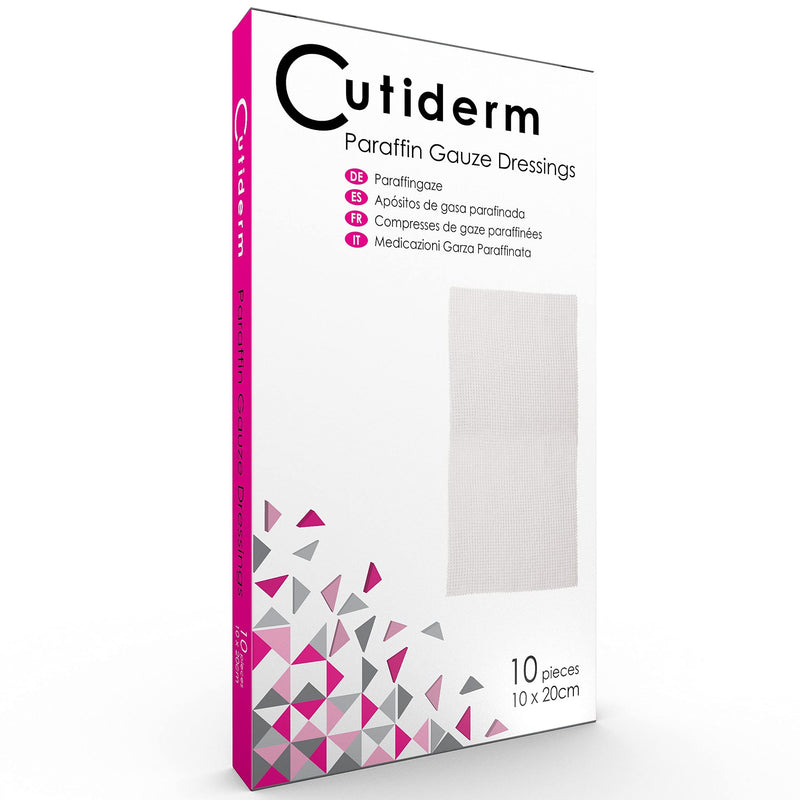 Pack of 10 Cutiderm Sterile Paraffin Gauze Dressing 10cm x 20cm - Suitable for Superficial and Partial Thickness Burns, Skin Loss Wounds, abrasions and Traumatic Injuries 10cm x 20cm (Pack of 10) - NewNest Australia