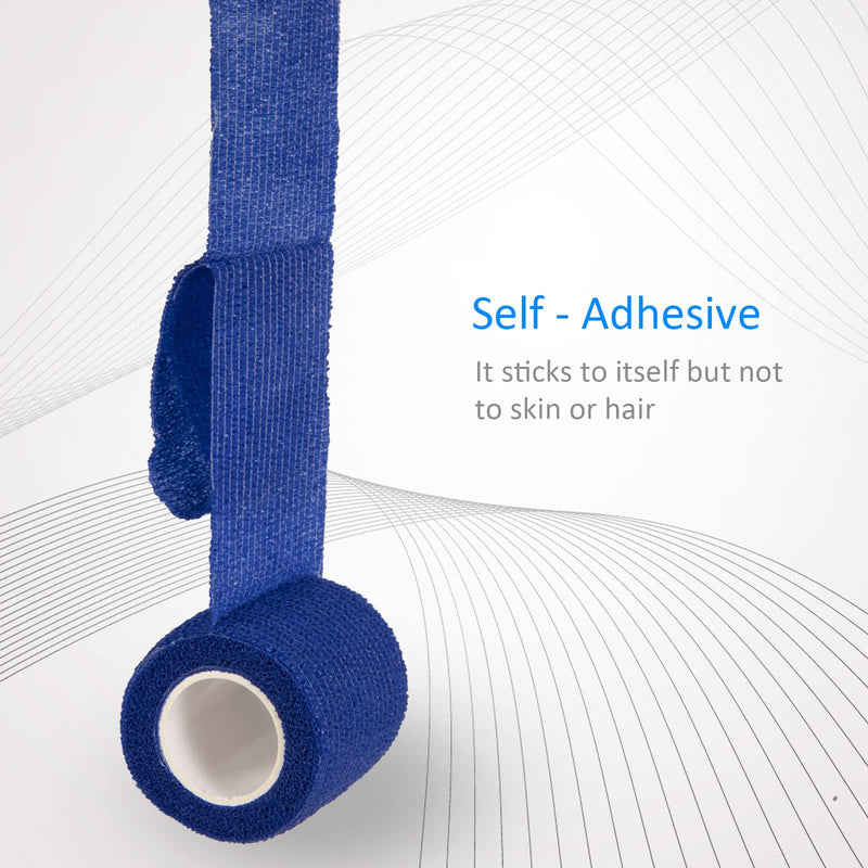 Cohesive Bandage Wrap 2" x 5 Yards, Self Adherent Vet Wrap 5CM x 4.5M Self Adhesive Bandage Tape for Wrist & Ankle Sprain Swelling Breathable Elastic Pet Bandage Tattoo Grip Cover Blue (12 Roll) 12 Pcs - NewNest Australia