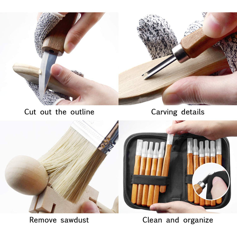 Wood Carving Tools Kit for Beginners 23pcs Hand Carving Knife Set Craft Engraving Supplies Include All-Purpose Cutting Knife and Detail Knife with Cut Resistant Gloves for Kids Adults Woodcrafts DIY… SET1 - NewNest Australia