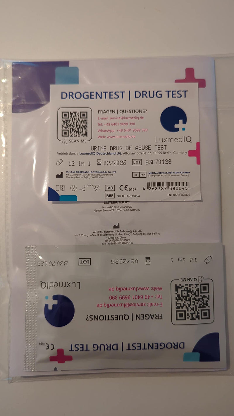 Luxmediq Drug Test Multi 12 - Urine Drug Quick Test - Cannabis Thc, Ecstasy Mdma, Cocaine, Amphetamine, Opiates, Methamphetamine, Methadone, Oxazepam, Buprenorphine, Oxycodone, Phencyclidine, Nortriptyline - NewNest Australia
