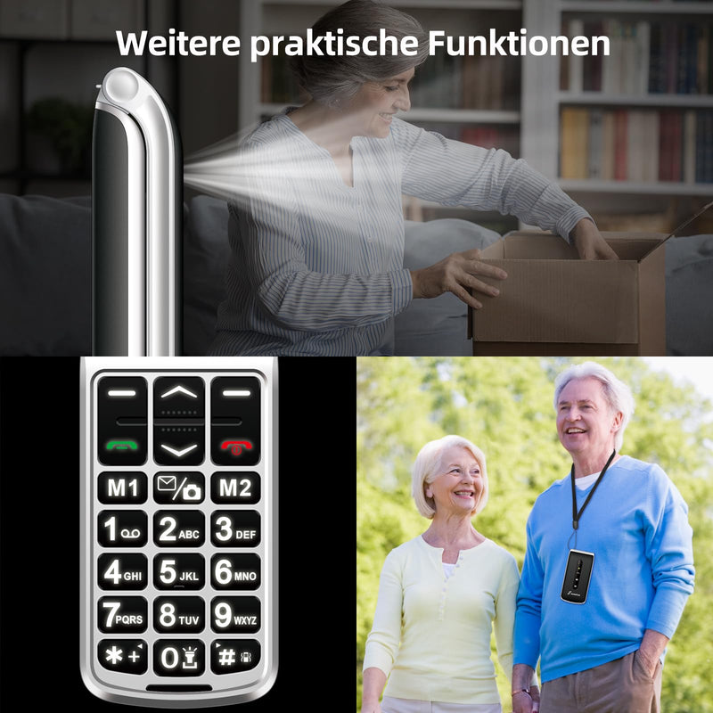 SweetLink F1PLUS senior cell phone flip cell phone without contract, large button cell phone with charging station, GSM flip cell phone SOS emergency call function, 1000 mAh battery, flashlight, FM radio, 2.4 inch color display, black - NewNest Australia