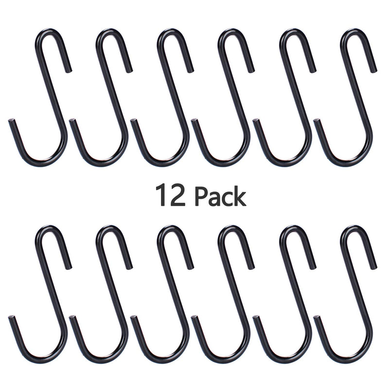 NewNest Australia - 12 Pack 2.4" Heavy Duty (22lbs Max) S Shaped Hooks Hanging Hangers Hooks for Kitchen, Bathroom, Bedroom and Office(Pan,Pot,Coat,Bag,Plants)(Black) 2.4"(6cm) Black 