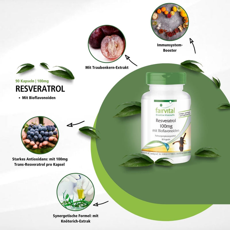 Fairvital | Resveratrol 100mg capsules with bioflavonoids - VEGAN - 90 capsules - with rutin, OPC and quercetin - NewNest Australia