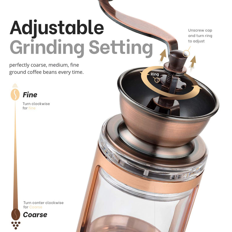 NewNest Australia - MITBAK Manual Coffee Grinder With Adjustable Settings| Sleek Hand Coffee Bean Burr Mill Great for French Press, Turkish, Espresso & More | Premium Coffee Gadgets are an Excellent Coffee Lover Gift Idea 