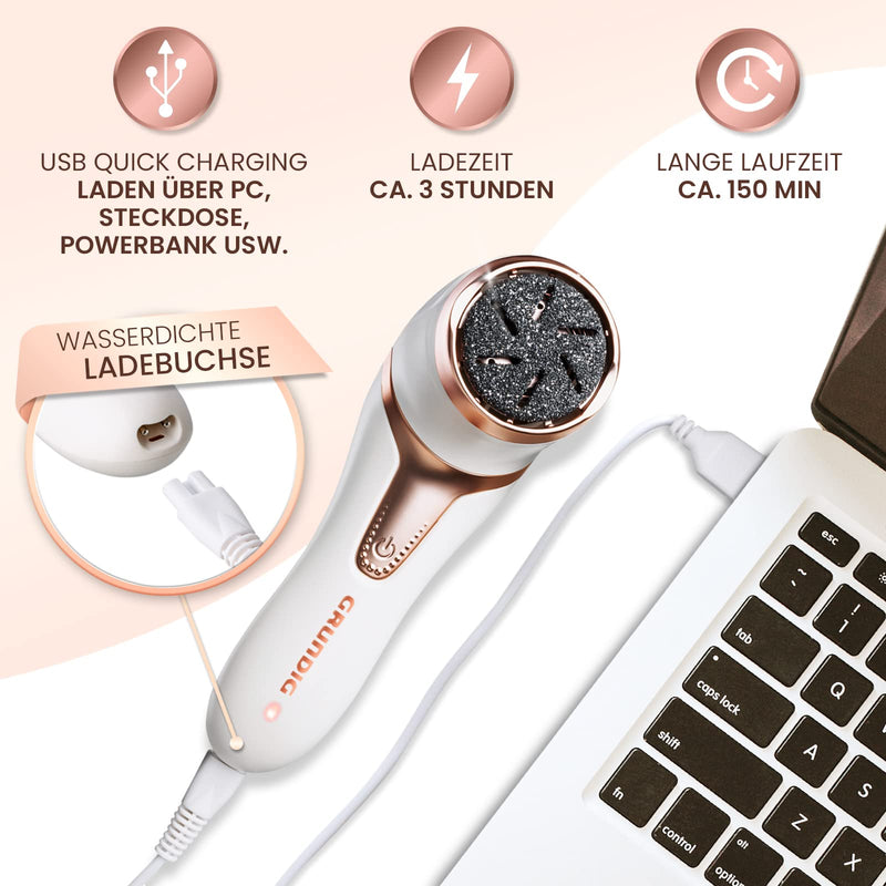 GRUNDIG electric callus remover to remove calluses - quickly beautiful feet - foot care set with high-performance battery I IPX7 foot pedi pedicure (callus remover), white - NewNest Australia