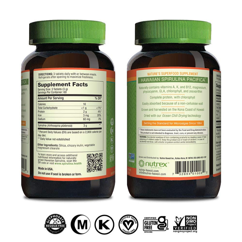 Pure Hawaiian Spirulina - 1000 mg Tablets 180 Count - Farm Grown in Hawaii since 1984 - Natural, Nutrient Rich Superfood - Immune Support, Detox & Energy – Vegan Complete Protein, Non-GMO Original - NewNest Australia