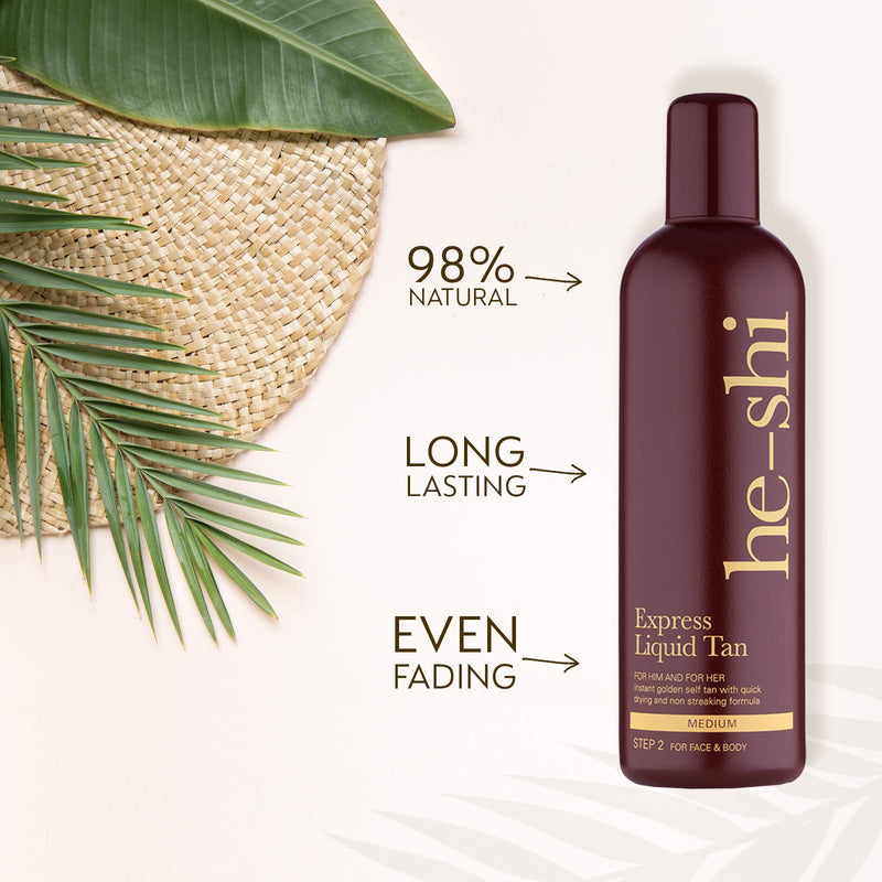 He-Shi Express Liquid Tan Instant Fake Tan Liquid – No False Tan Smell – Quick Dry & Streak Free Formula – Natural Vegan Formula Containing Glycerine – Body & Face Self Tan (150ml Liquid) 150 ml - NewNest Australia