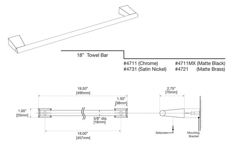 Gatco 4711 Bleu 18" Towel Bar, Chrome - NewNest Australia