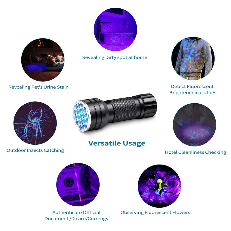 YIFENG Black Light 21-LED UV Flashlights, 395nm Blacklight Flashlights for Pet Urine Detection and Stains (2 Pack - 3 AAA Batteries Included) 2 pack- - NewNest Australia