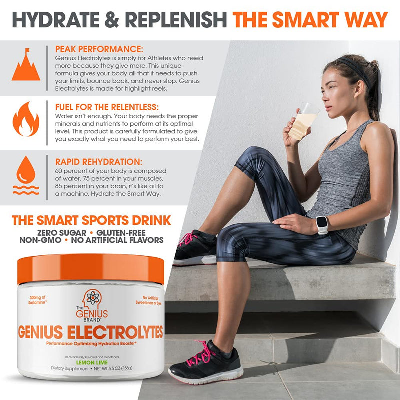 Genius Electrolyte Powder – Natural Hydration Booster | Endurance Supplement with Electrolytes (Potassium, Magnesium, Zinc) - Sugar Free, Vegan, Keto Friendly Energy - Lemon Lime (Drink Mix), 30 Sv 30 Serving (Pack of 1) - NewNest Australia