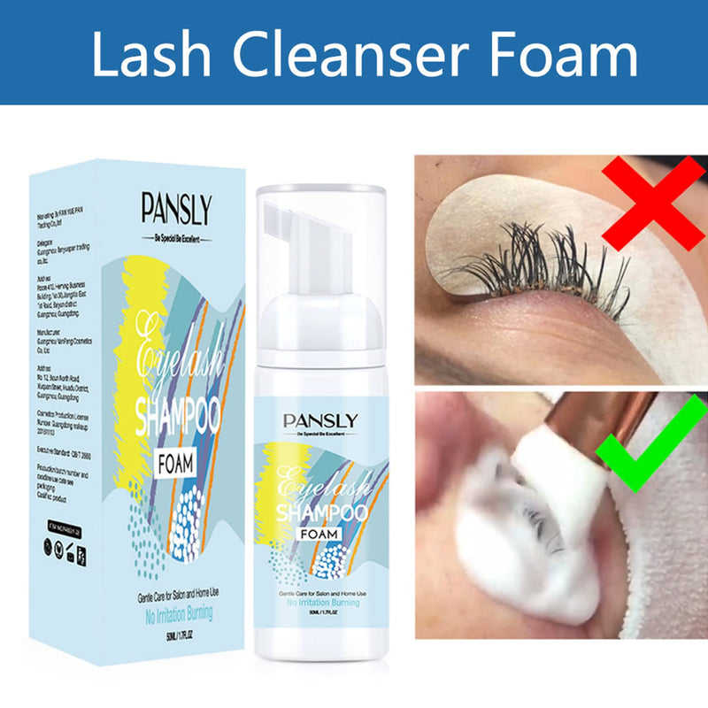 Lash Shampoo for Eyelash, Lash Cleanser Eyelash Extension Eyelash Cleanser 50ml Lash Extensions Shampoo Eyelid Foaming Cleanser + Brush & Mascara Wand Extension Cleanser Remover, Salon and Home Use - NewNest Australia