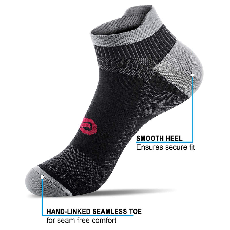 PAPLUS Ankle Compression Sock for Men and Women 2/4/6 Pairs, Low Cut Compression Running Sock with Ankle Support Black+ Grey (4 Pairs) Large-X-Large - NewNest Australia
