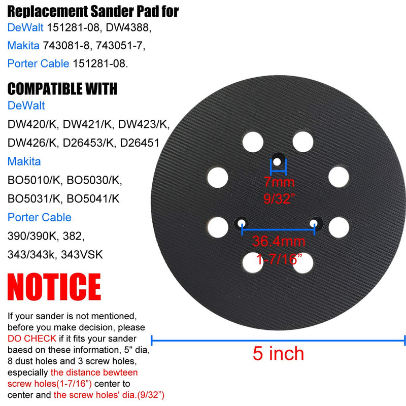 5 Inch 8 Hole Replacement Sander Pad for DeWalt 151281-08, DW4388, Makita 743081-8, 743051-7, Porter Cable - Fits DW421/K, DW423/K, Makita BO5010, BO5030K, BO5031K, BO5041K, Porter Cable 390K 382 343 - NewNest Australia