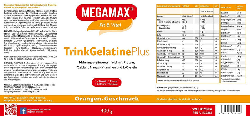 Megamax Drinking Gelatin Plus L-Cysteine, Manganese And Calcium | Collagen Hydrolysate - Collagen Protein Powder - For Connective Tissue, Joints, Muscle & Bones | High Quality 100% Bovine Collagen - NewNest Australia