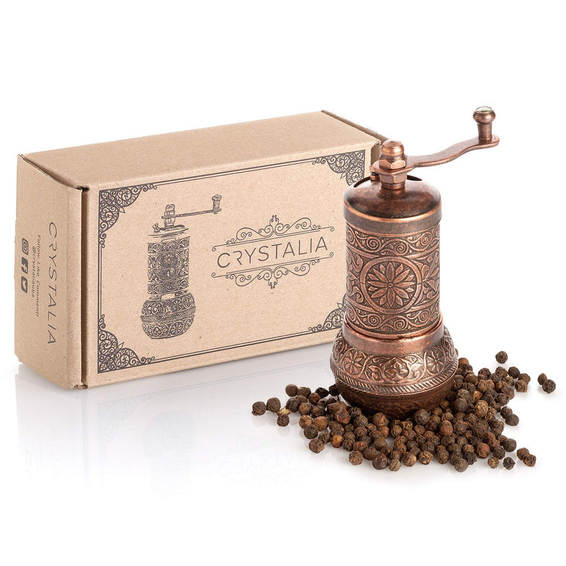 NewNest Australia - Decorative Black Pepper Grinder, Refillable Turkish Spice Mill with Adjustable Coarseness, Manual Pepper Mill with Handle, Spice Grinder Metal with Hand Crank, Copper Antique Copper 