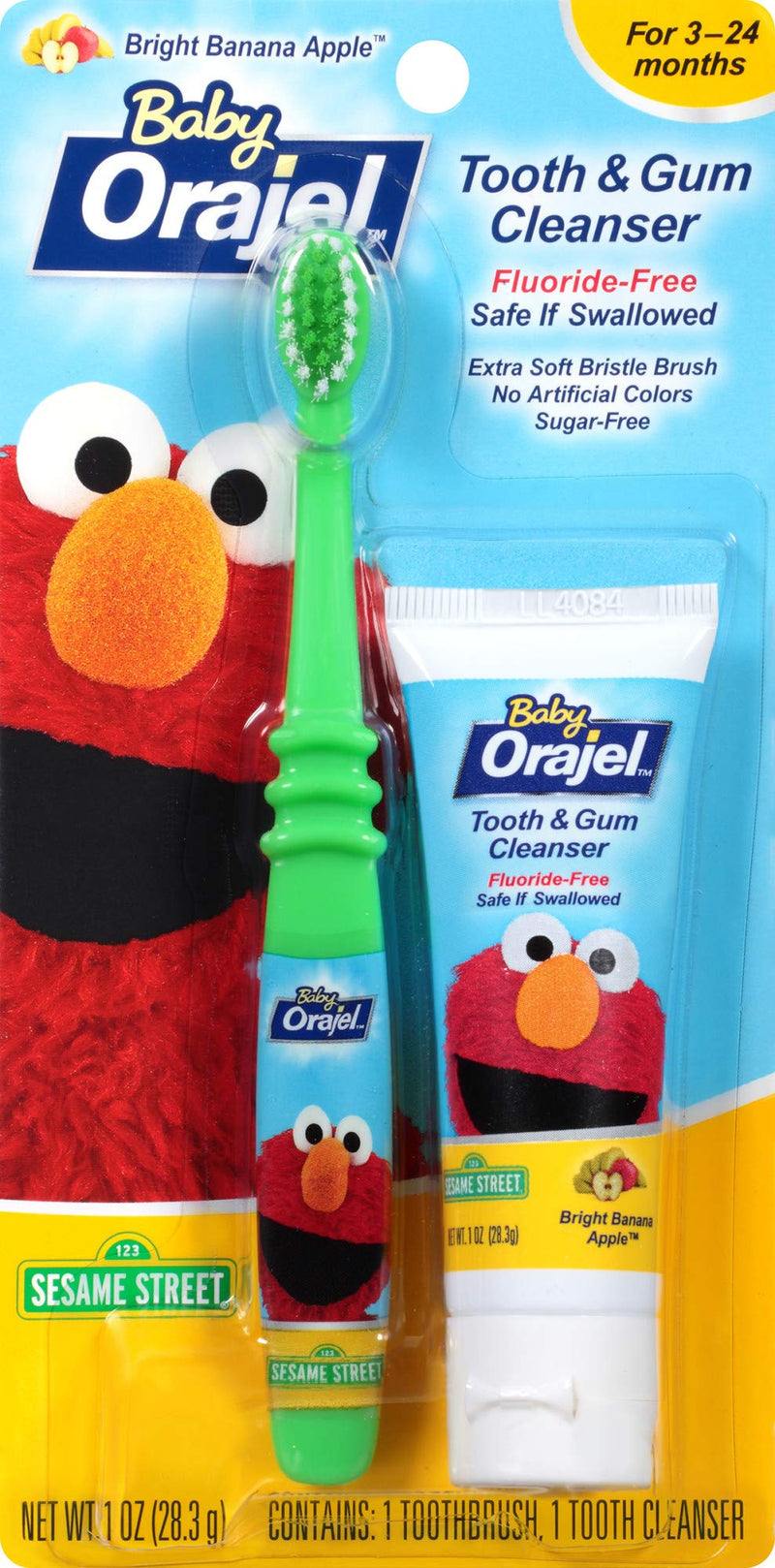 Orajel Elmo Fluoride-Free Tooth & Gum Cleanser with Toothbrush, Combo Pack, Banana Apple Flavored Non-Fluoride, 1 oz. - NewNest Australia