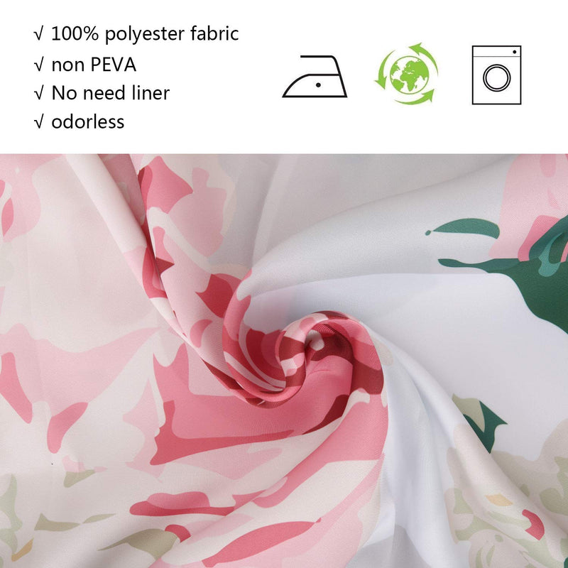 Stacy Fay Pink Floral Shower Curtain Striped Grey and White Bath Curtain Flower Decoration with Hooks 72 Inch Machine Washable - NewNest Australia