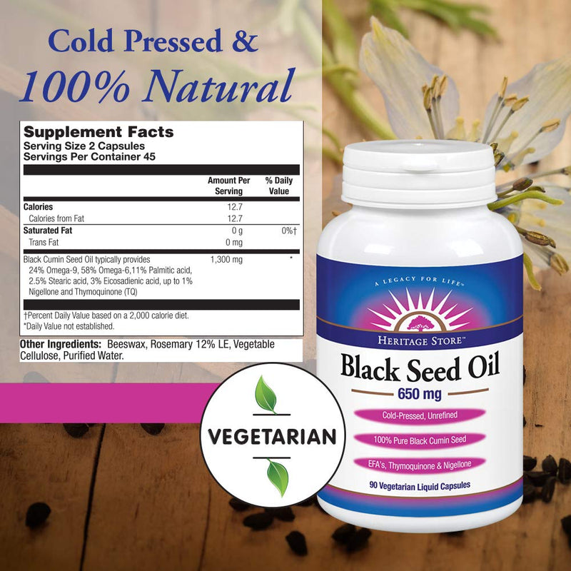 Heritage Store Black Seed Oil 650 Mg, 90 Count | 60 Day Money Back Guarantee - NewNest Australia