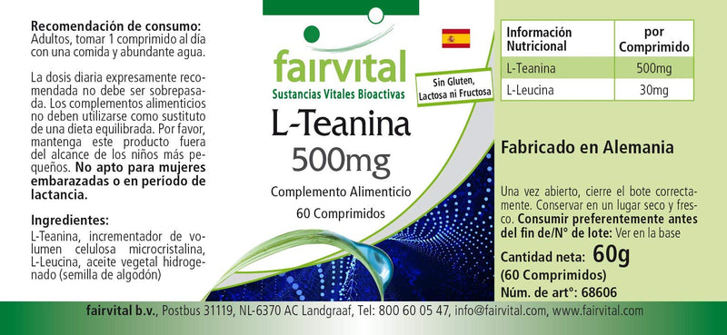 Fairvital | L-Theanine 500mg - HIGH DOSE - VEGAN - 60 tablets - amino acid - NewNest Australia